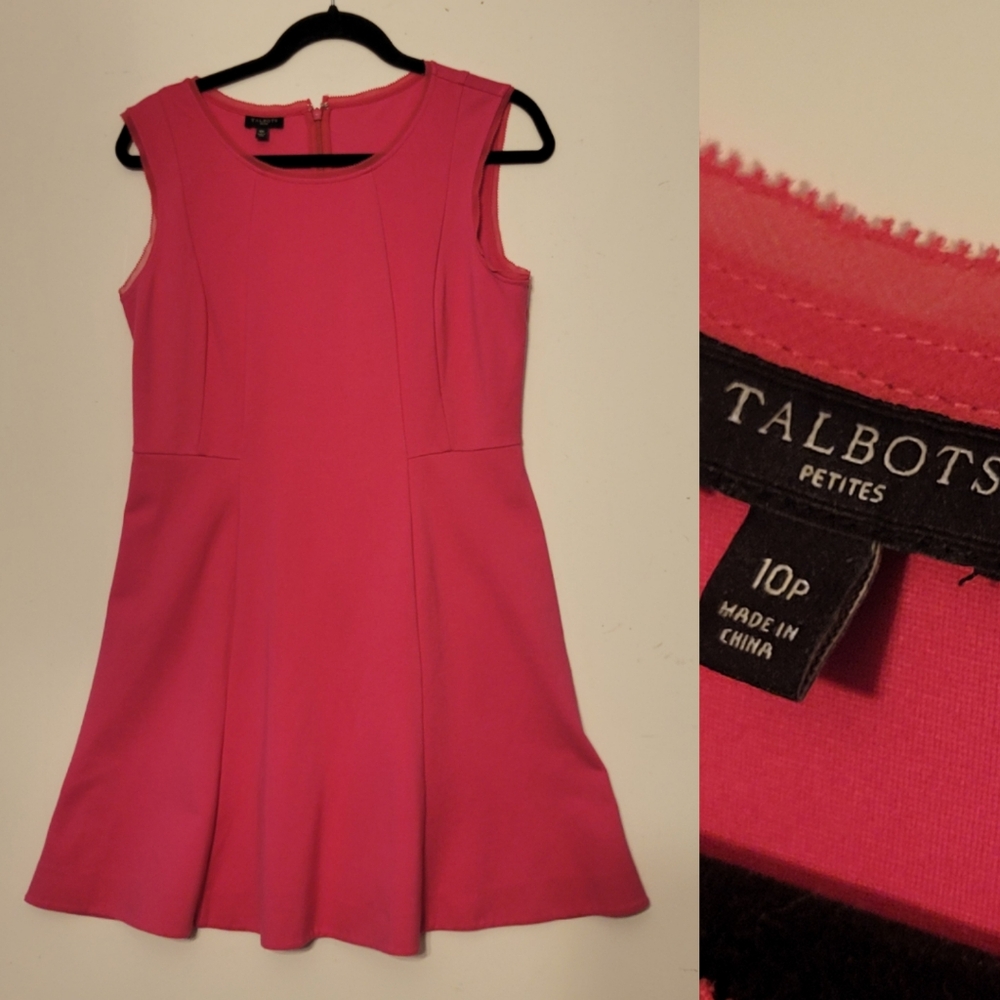 Talbots FIT FLARE SCUBA / PONTE BACK HIDDEN ZIP DRESS HOT PINK 10 PETITE 10P